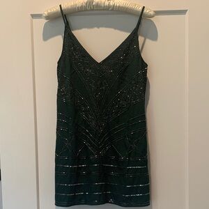 Free People Dark Green Beaded Mini Dress